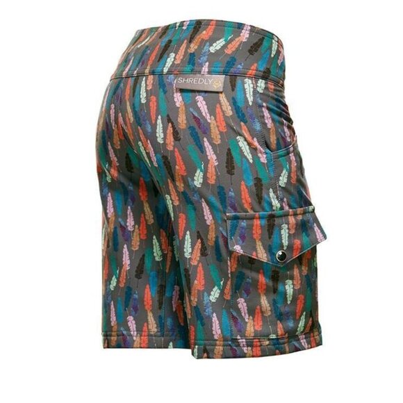 Colorful Feather Print Women's Athletic Shorts - Picture 2 of 12